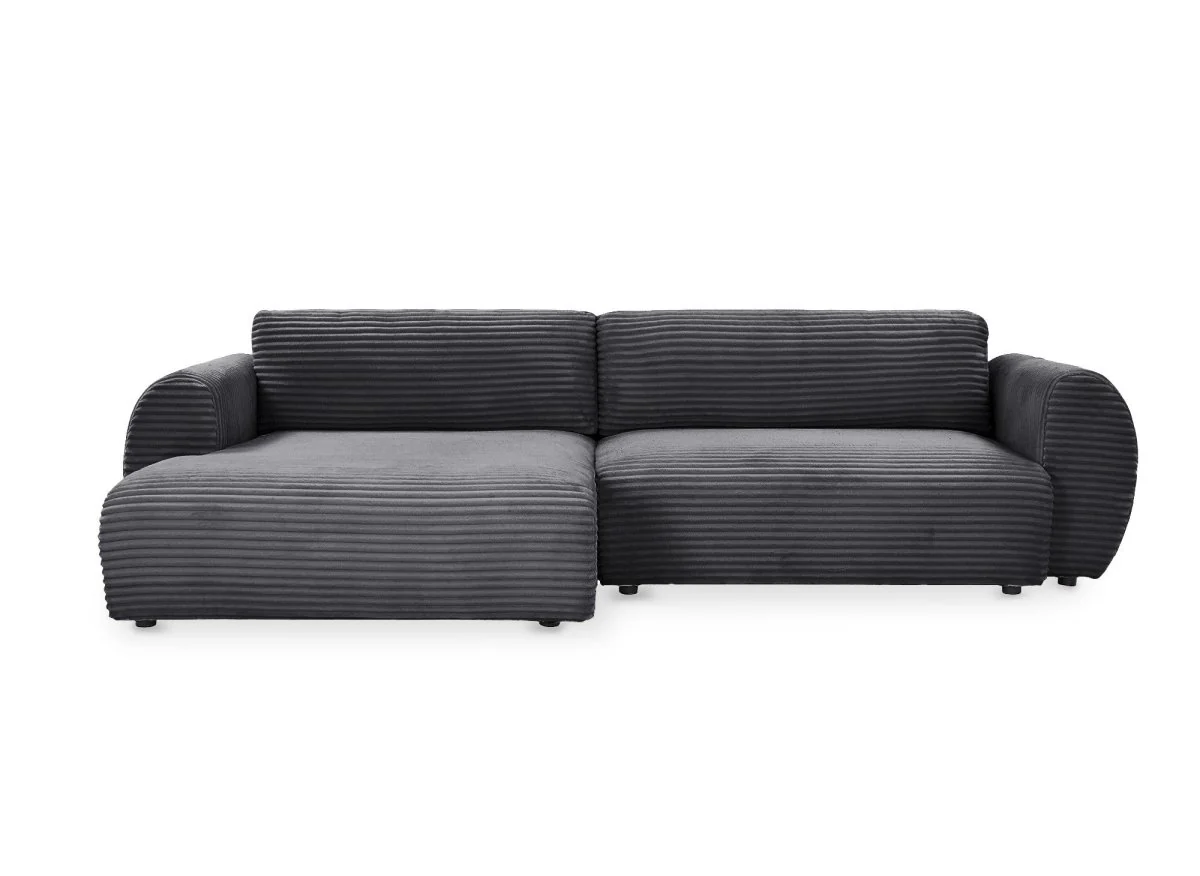 Canapé d'angle convertible avec coffre en velours gros côtelé doux gris TILDA - Angle gauche - Image 6