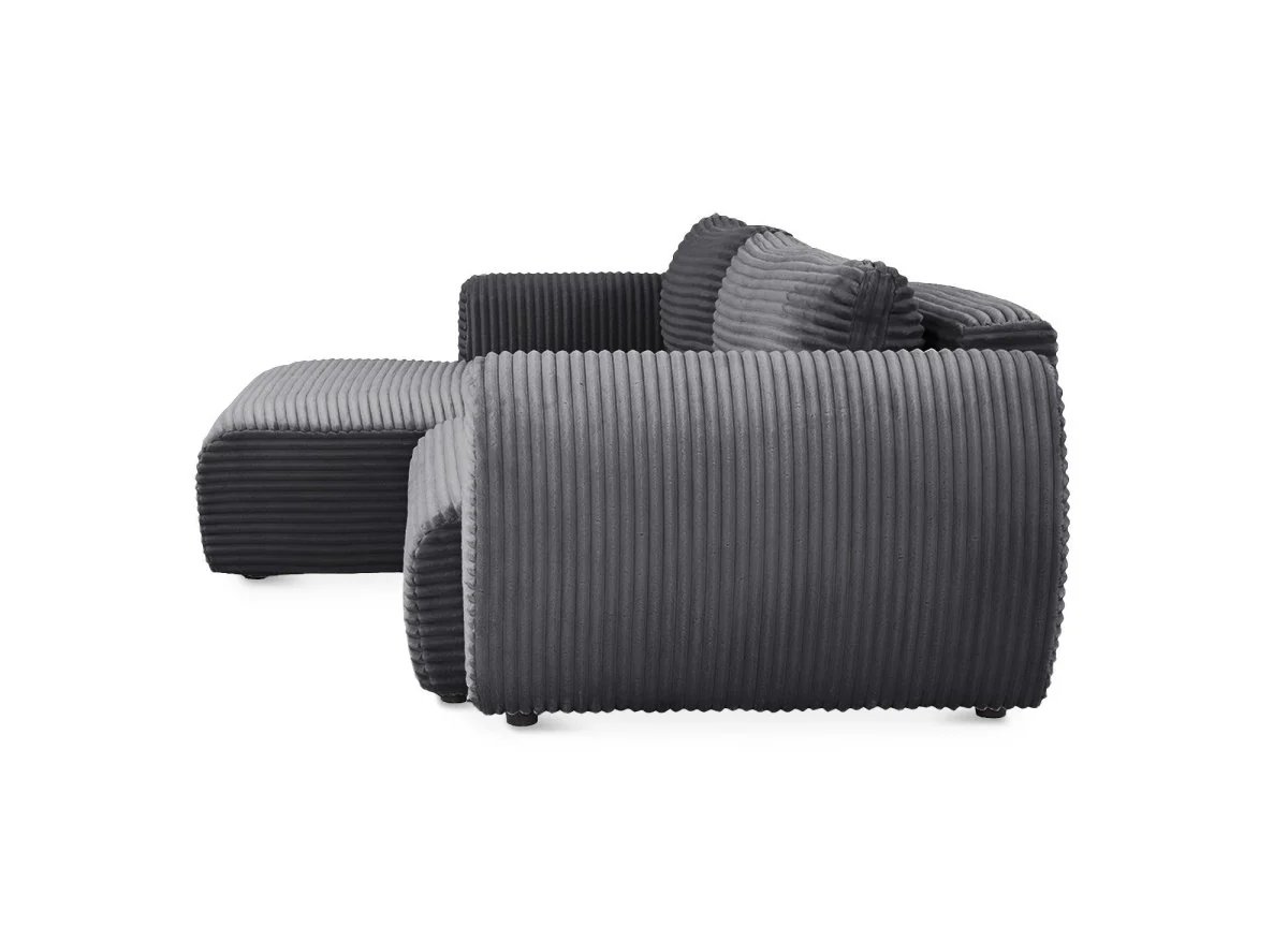 Canapé d'angle convertible avec coffre en velours gros côtelé doux gris TILDA - Angle gauche - Image 7