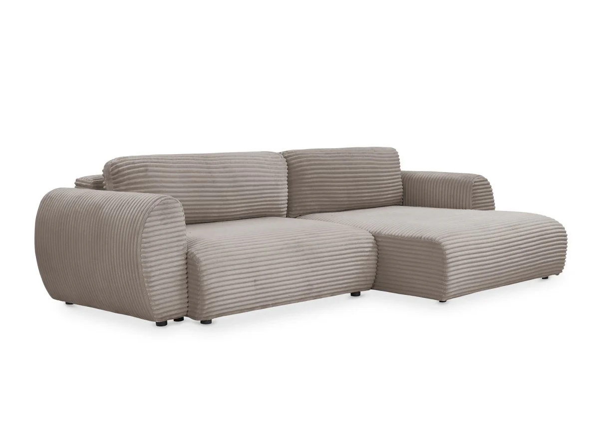 Canapé d'angle convertible avec coffre en velours gros côtelé doux taupe TILDA - Angle droit - Image 4