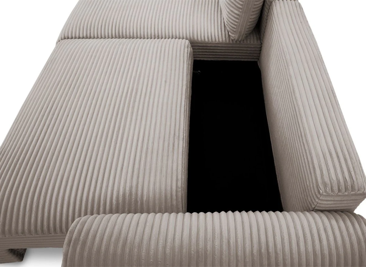 Canapé d'angle convertible avec coffre en velours gros côtelé doux taupe TILDA - Angle gauche - Image 10