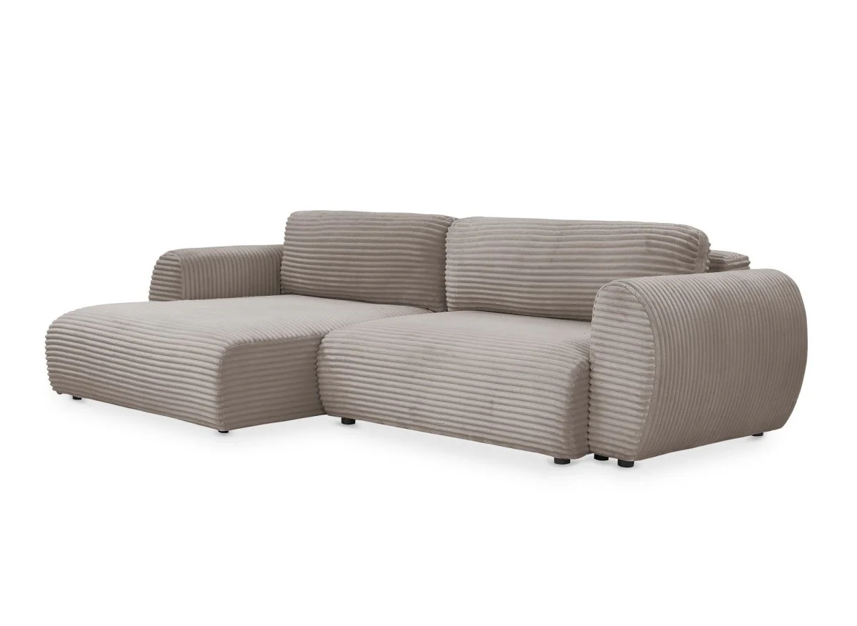 Canapé d'angle convertible avec coffre en velours gros côtelé doux taupe TILDA - Angle gauche - Image 4