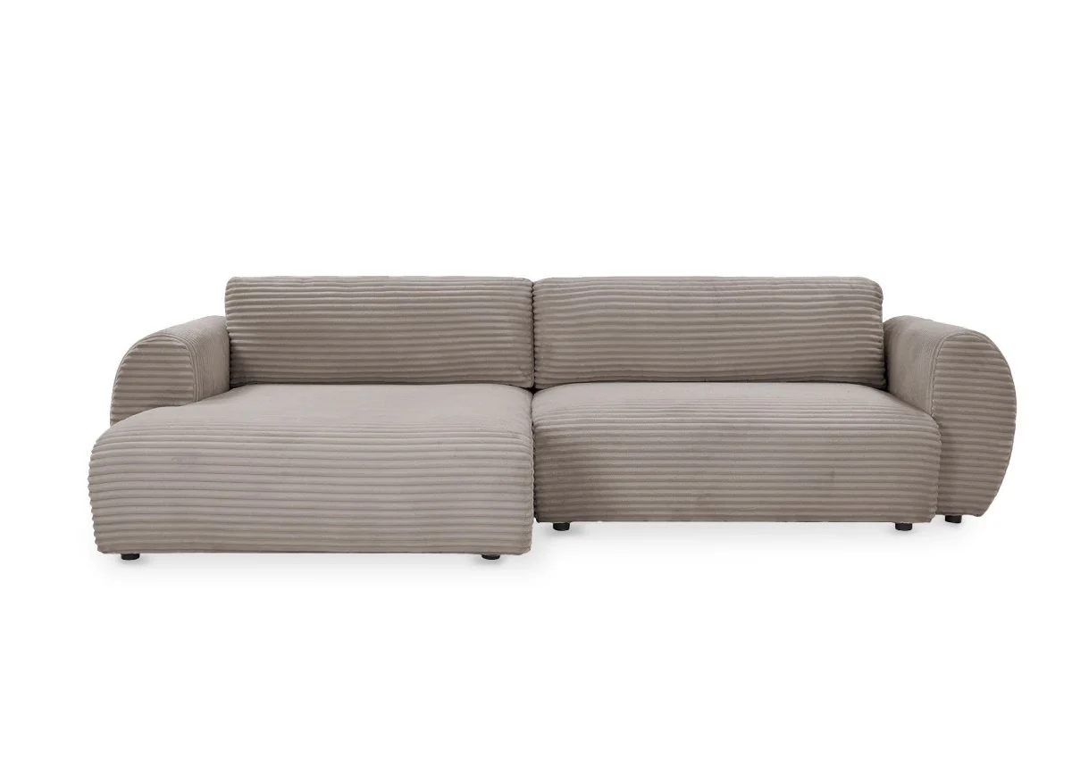 Canapé d'angle convertible avec coffre en velours gros côtelé doux taupe TILDA - Angle gauche - Image 6