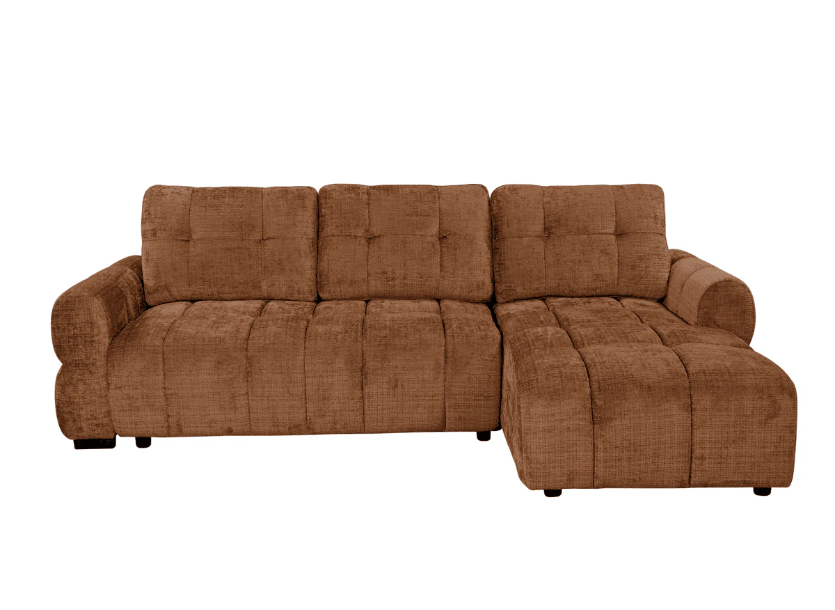 Canapé d'angle convertible avec coffre en velours chiné terracotta MAHLONE - Angle droit - Image 3