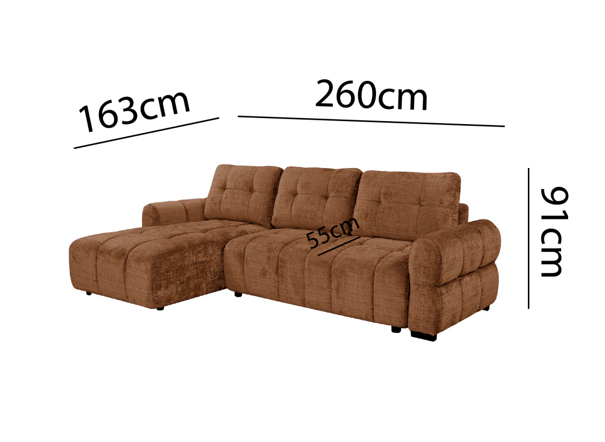 Canapé d'angle convertible avec coffre en velours chiné terracotta MAHLONE - Angle gauche - Image 10