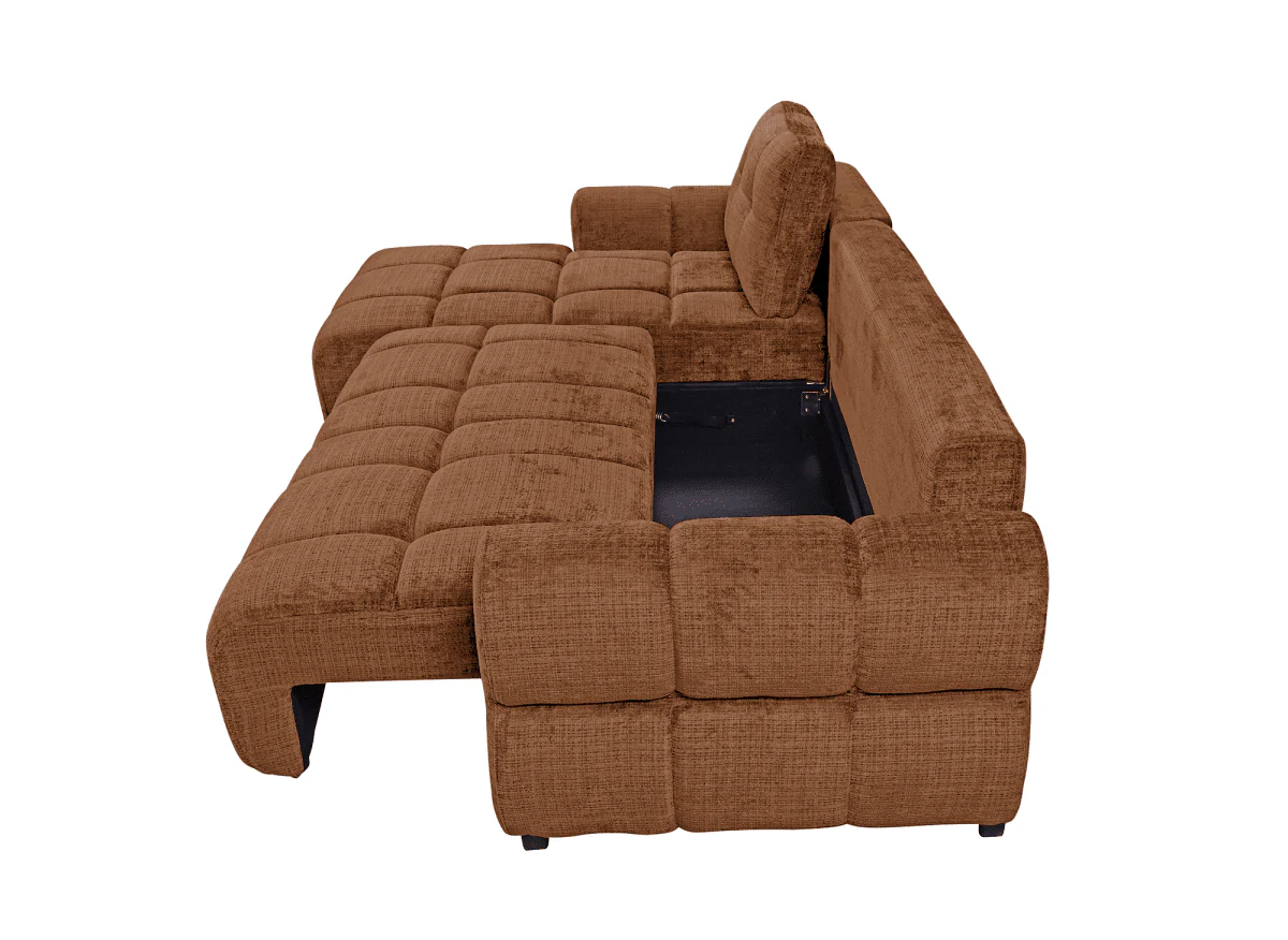 Canapé d'angle convertible avec coffre en velours chiné terracotta MAHLONE - Angle gauche - Image 6