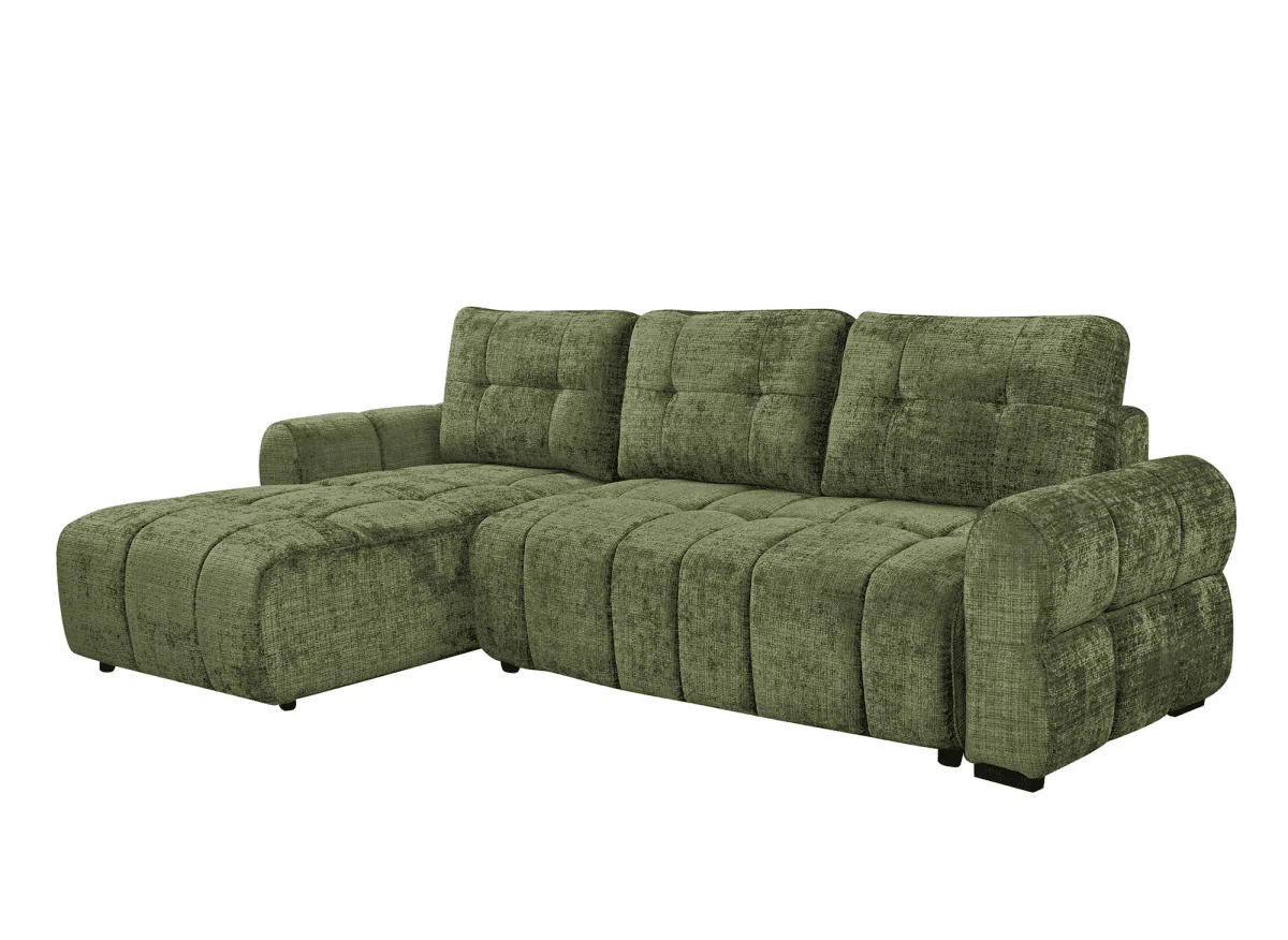 Canapé d'angle convertible avec coffre en velours chiné vert olive MAHLONE - Angle gauche - Image 4