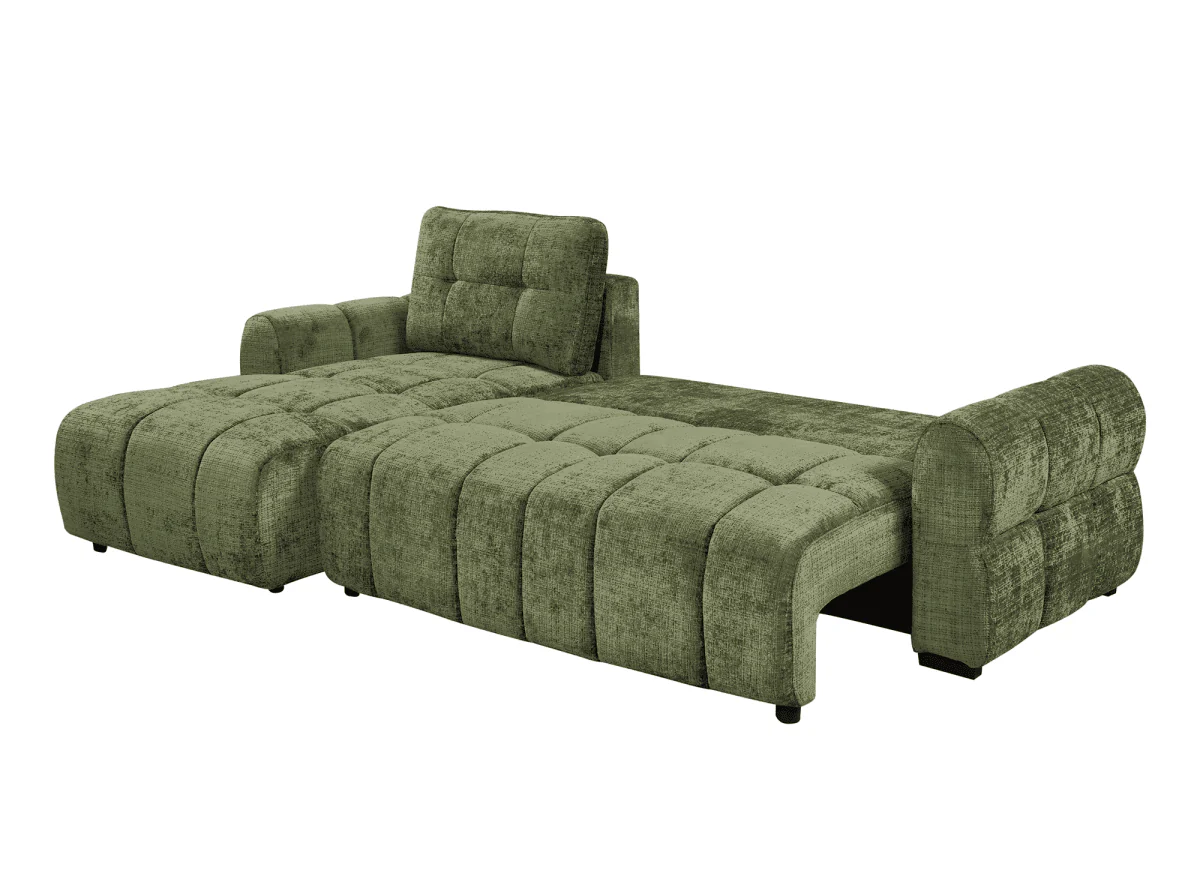 Canapé d'angle convertible avec coffre en velours chiné vert olive MAHLONE - Angle gauche - Image 7