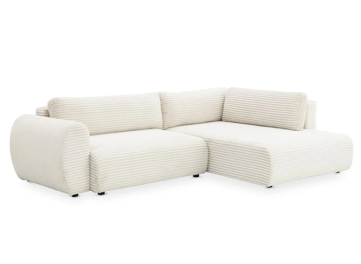 Canapé d'angle convertible avec méridienne et coffre en gros côtelé doux beige TILDA - Angle droit - Image 4