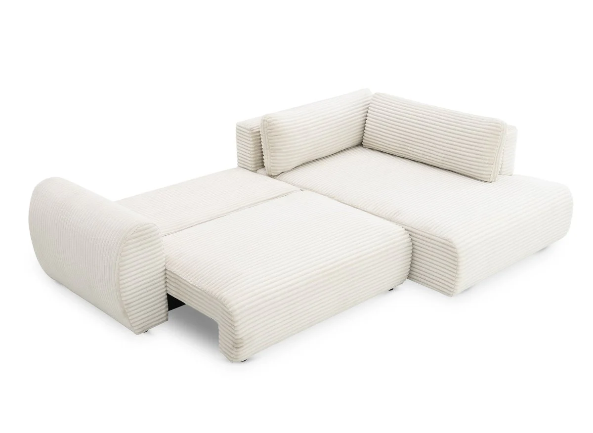 Canapé d'angle convertible avec méridienne et coffre en gros côtelé doux beige TILDA - Angle droit - Image 5