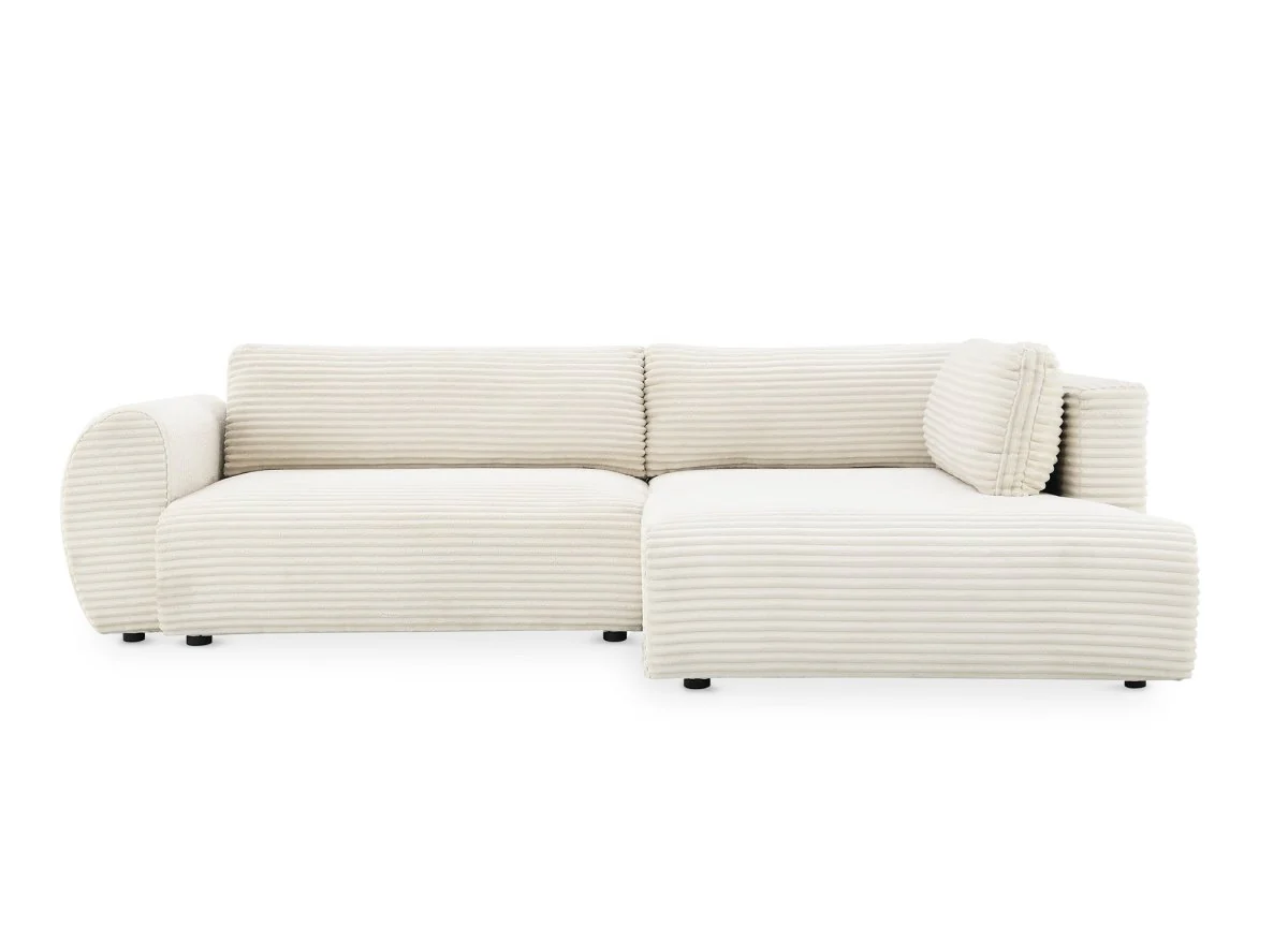 Canapé d'angle convertible avec méridienne et coffre en gros côtelé doux beige TILDA - Angle droit - Image 6