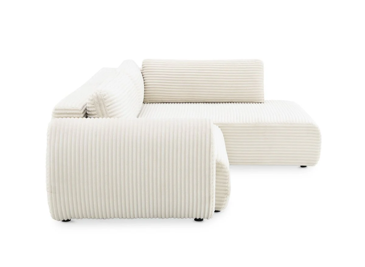 Canapé d'angle convertible avec méridienne et coffre en gros côtelé doux beige TILDA - Angle droit - Image 7