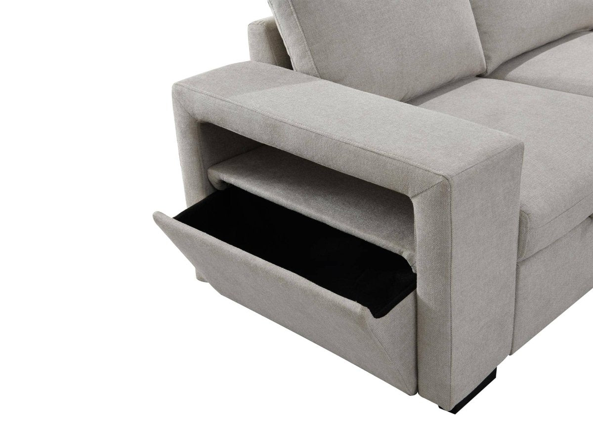 Canapé d'angle convertible en tissu beige ALBAN - Angle droit - Image 9