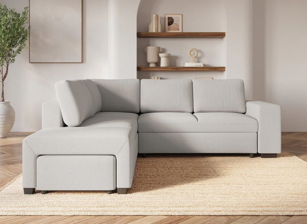 Canapé d'angle convertible en tissu beige ALBAN - Angle gauche - Image 4