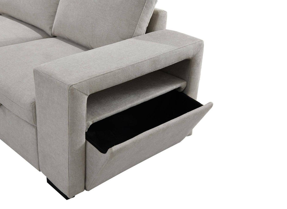 Canapé d'angle convertible en tissu beige ALBAN - Angle gauche - Image 9