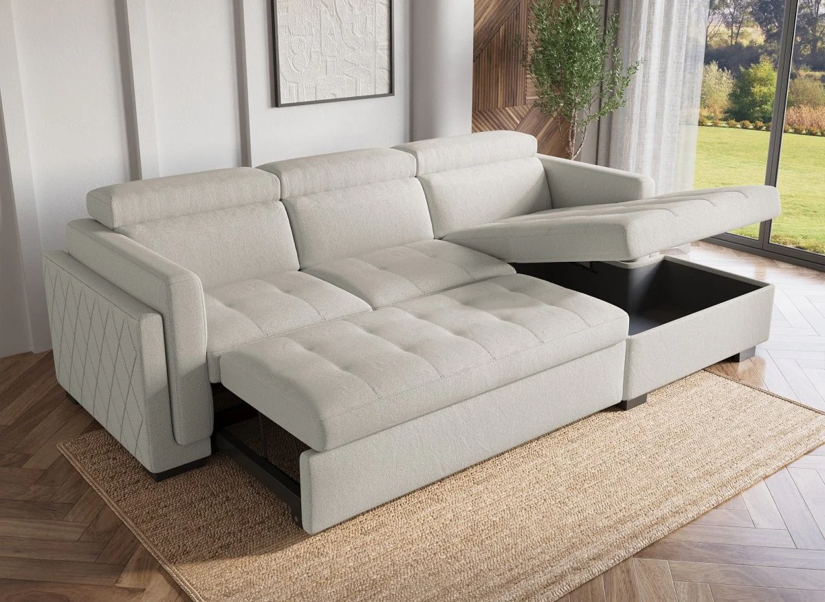 Canapé d'angle convertible en tissu beige CHANDLER - Angle droit - Image 2