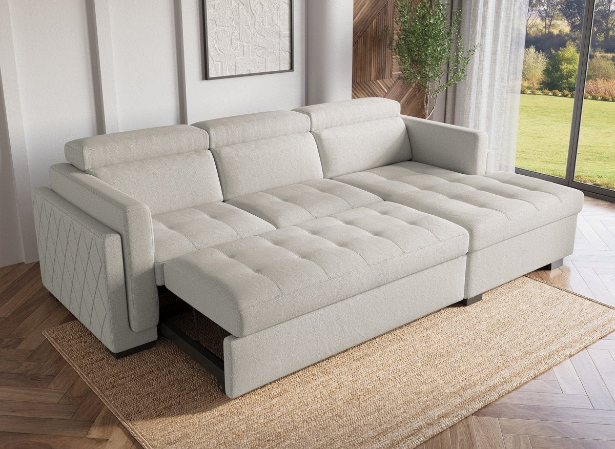Canapé d'angle convertible en tissu beige CHANDLER - Angle droit - Image 3