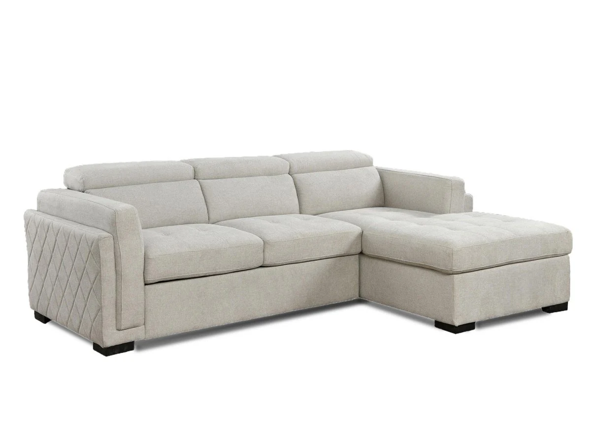 Canapé d'angle convertible en tissu beige CHANDLER - Angle droit - Image 5