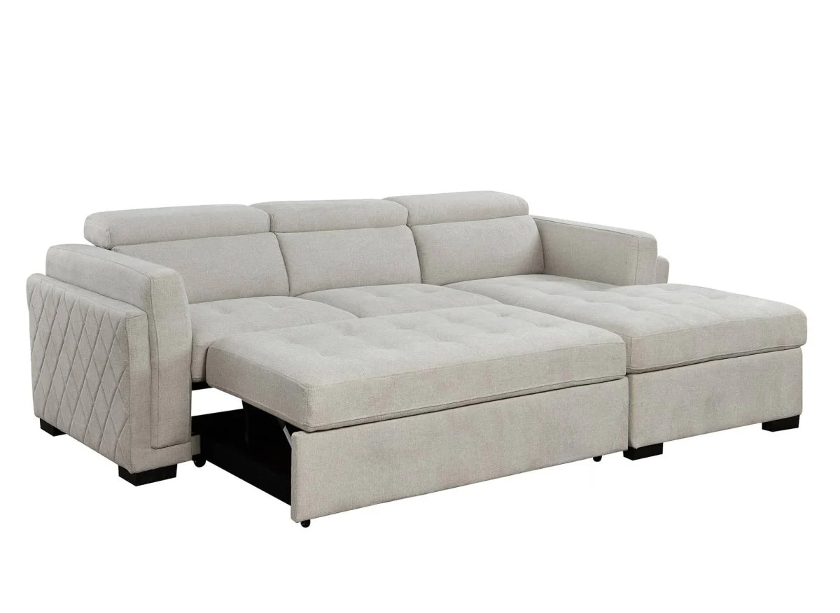 Canapé d'angle convertible en tissu beige CHANDLER - Angle droit - Image 6