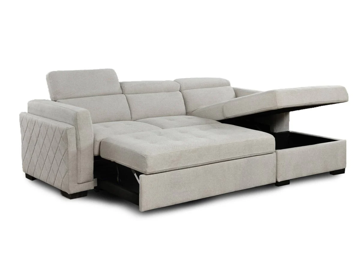 Canapé d'angle convertible en tissu beige CHANDLER - Angle droit - Image 7