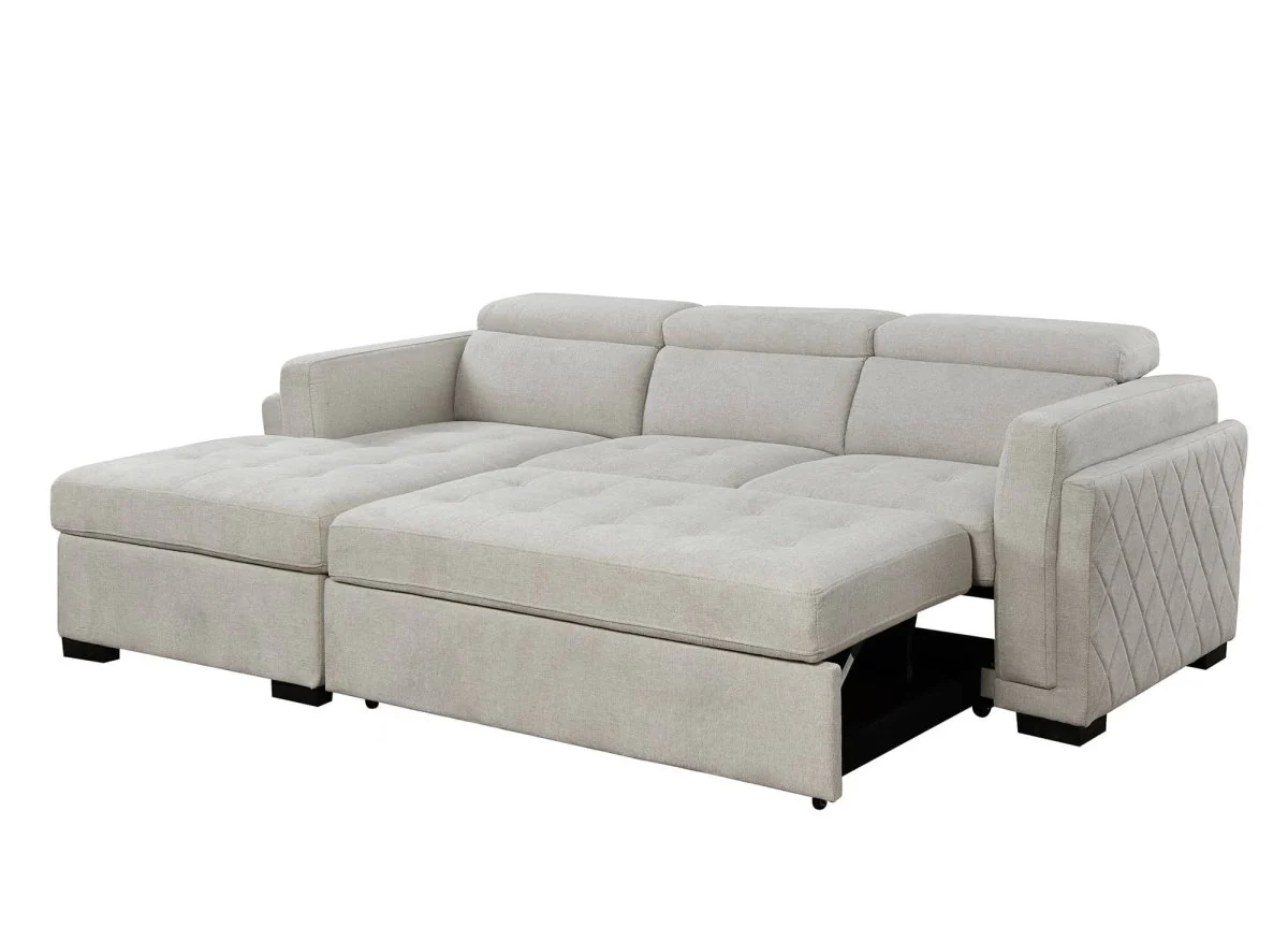Canapé d'angle convertible en tissu beige CHANDLER - Angle gauche - Image 6