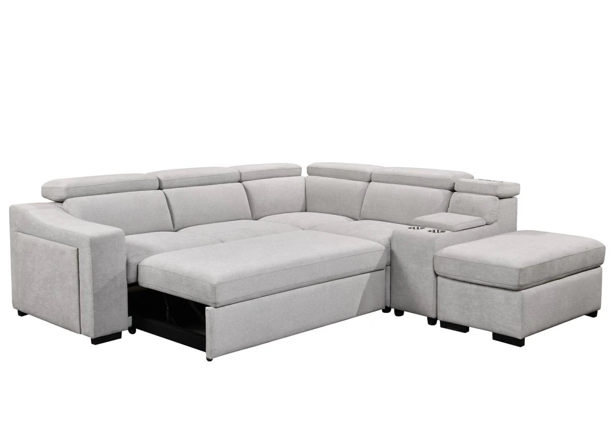 Canapé d'angle convertible en tissu beige DEREK XL - Angle droit - Image 6