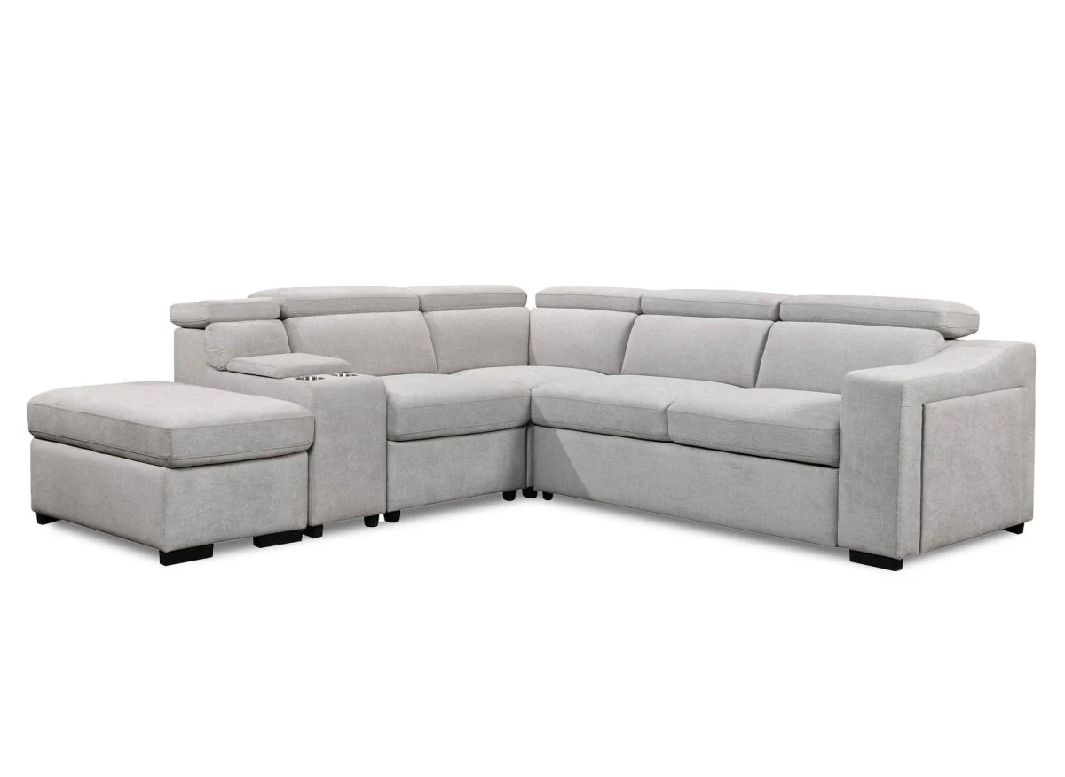 Canapé d'angle convertible en tissu beige DEREK XL - Angle gauche - Image 5