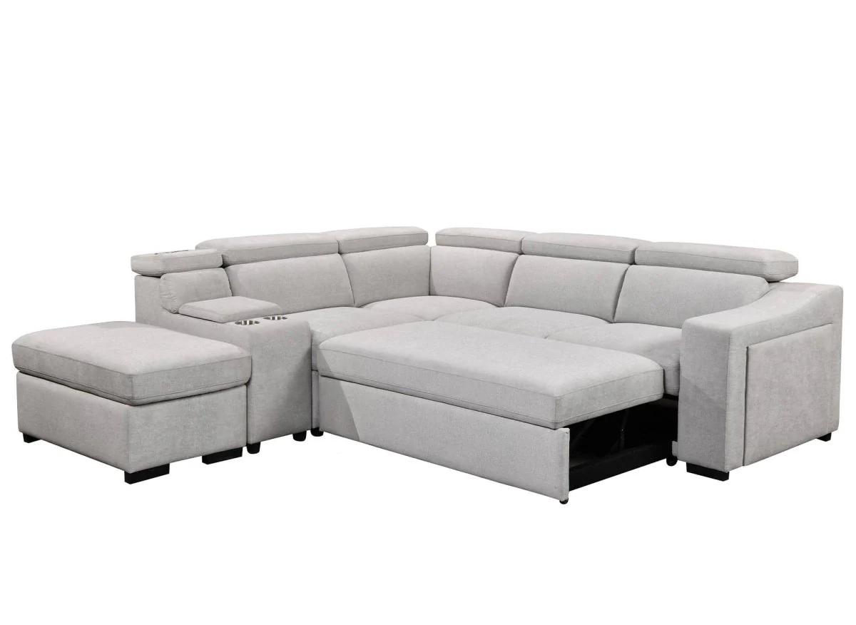 Canapé d'angle convertible en tissu beige DEREK XL - Angle gauche - Image 6
