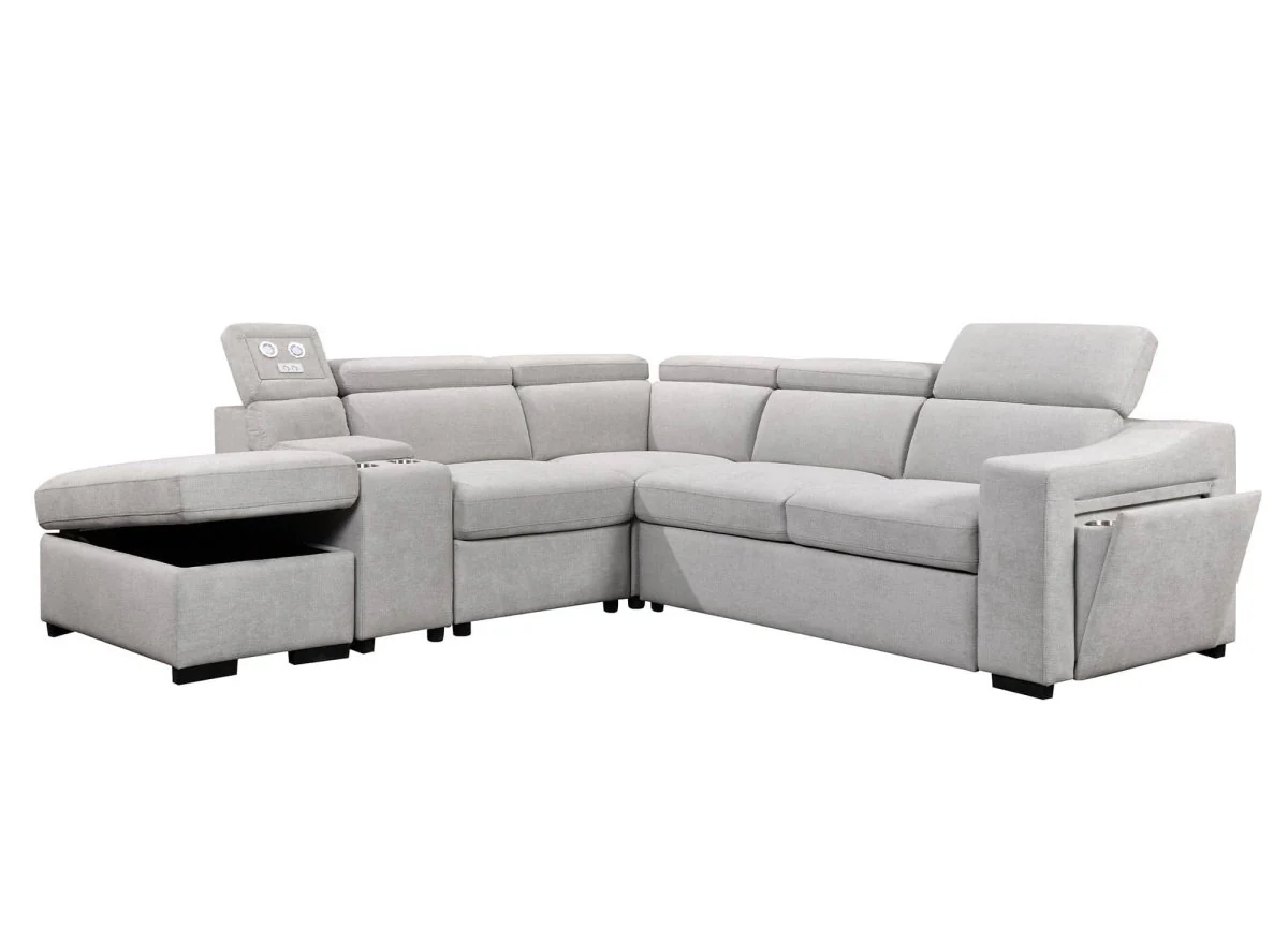 Canapé d'angle convertible en tissu beige DEREK XL - Angle gauche - Image 7