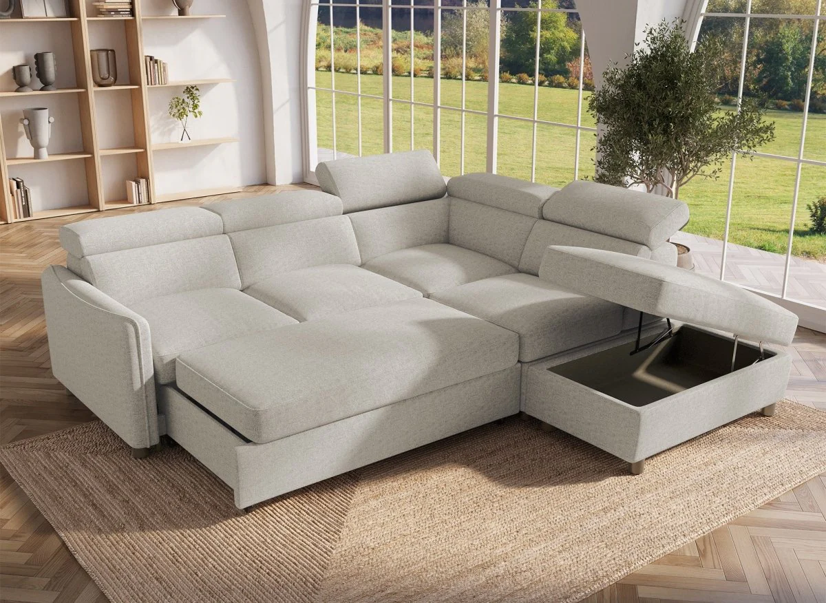 Canapé d'angle convertible en tissu beige NAIROBI - Angle droit - Image 2