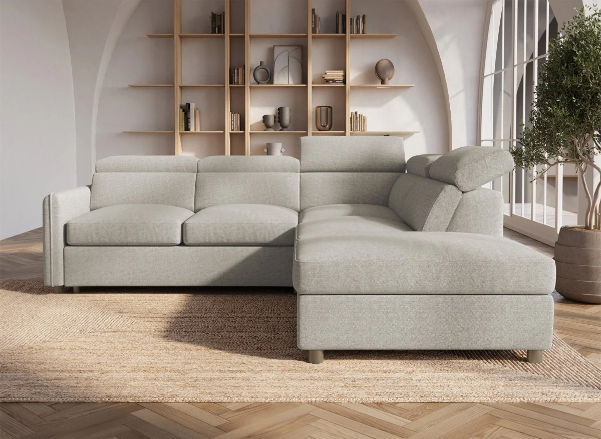 Canapé d'angle convertible en tissu beige NAIROBI - Angle droit - Image 4
