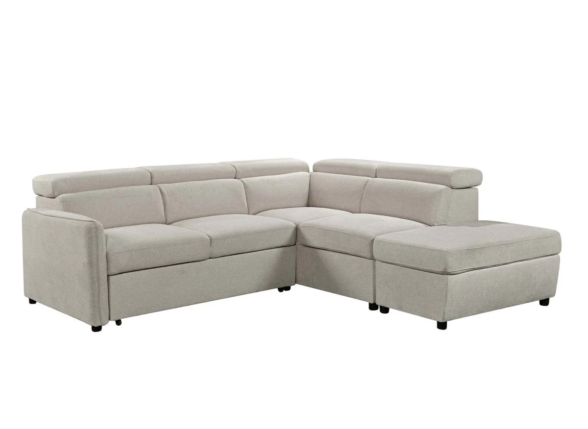 Canapé d'angle convertible en tissu beige NAIROBI - Angle droit - Image 5