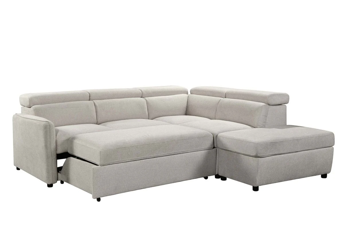 Canapé d'angle convertible en tissu beige NAIROBI - Angle droit - Image 7