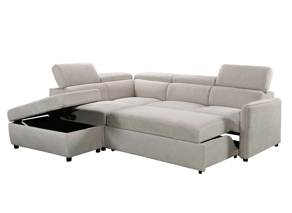 Canapé d'angle convertible en tissu beige NAIROBI - Angle gauche - Image 6
