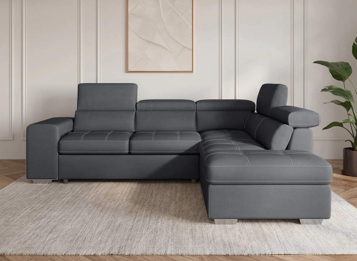 Canapé d'angle convertible en tissu gris DAVON - angle droit - Image 4