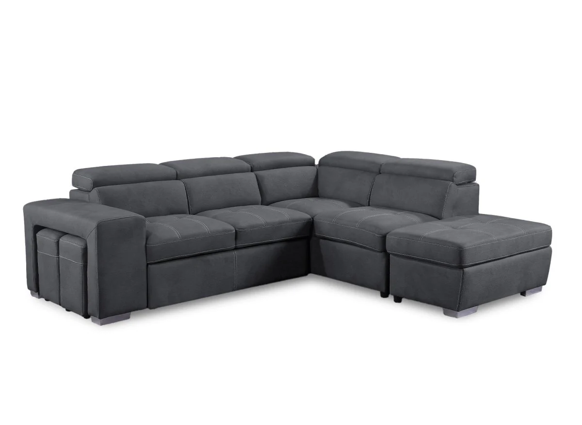 Canapé d'angle convertible en tissu gris DAVON - angle droit - Image 7
