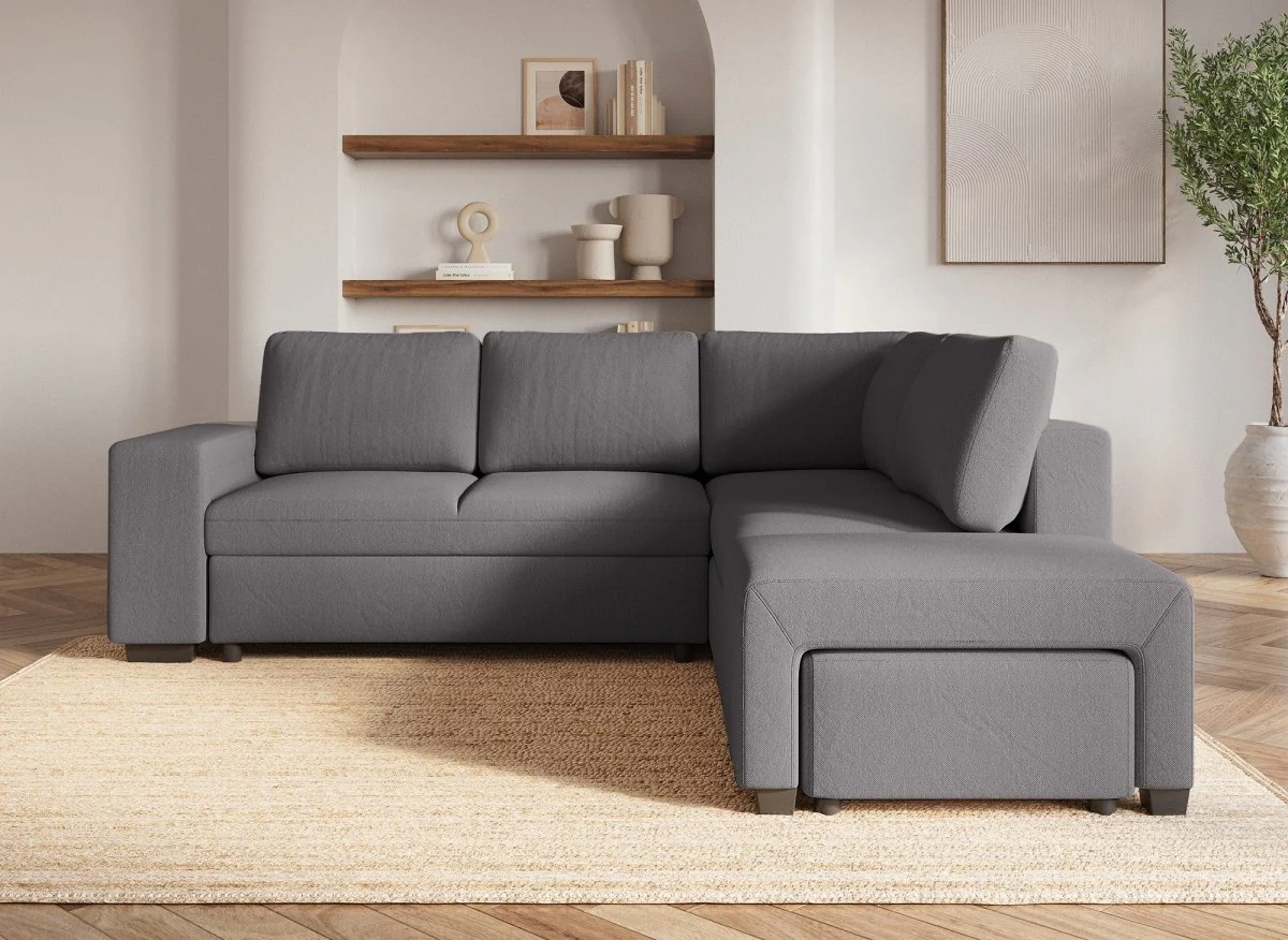 Canapé d'angle convertible en tissu gris foncé ALBAN - Angle droit - Image 4