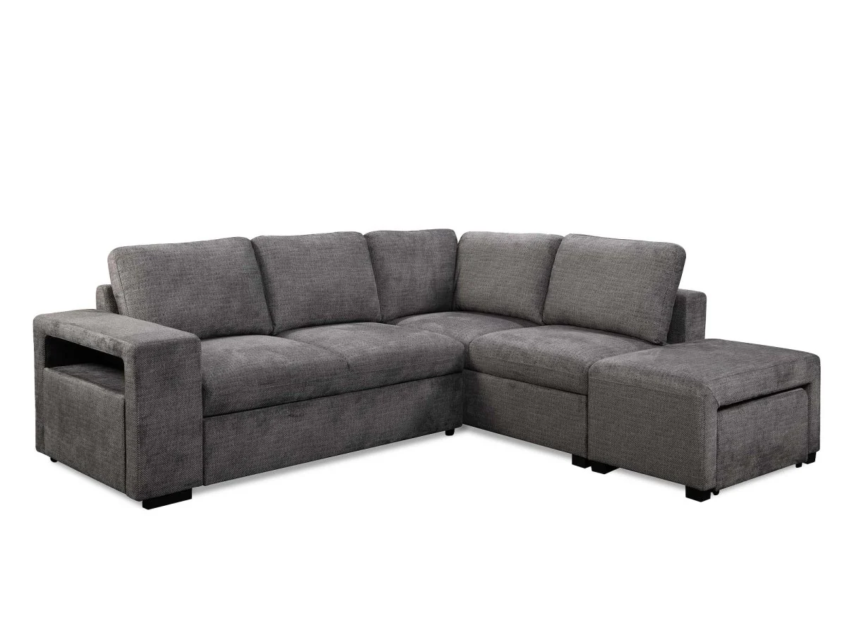 Canapé d'angle convertible en tissu gris foncé ALBAN - Angle droit - Image 6