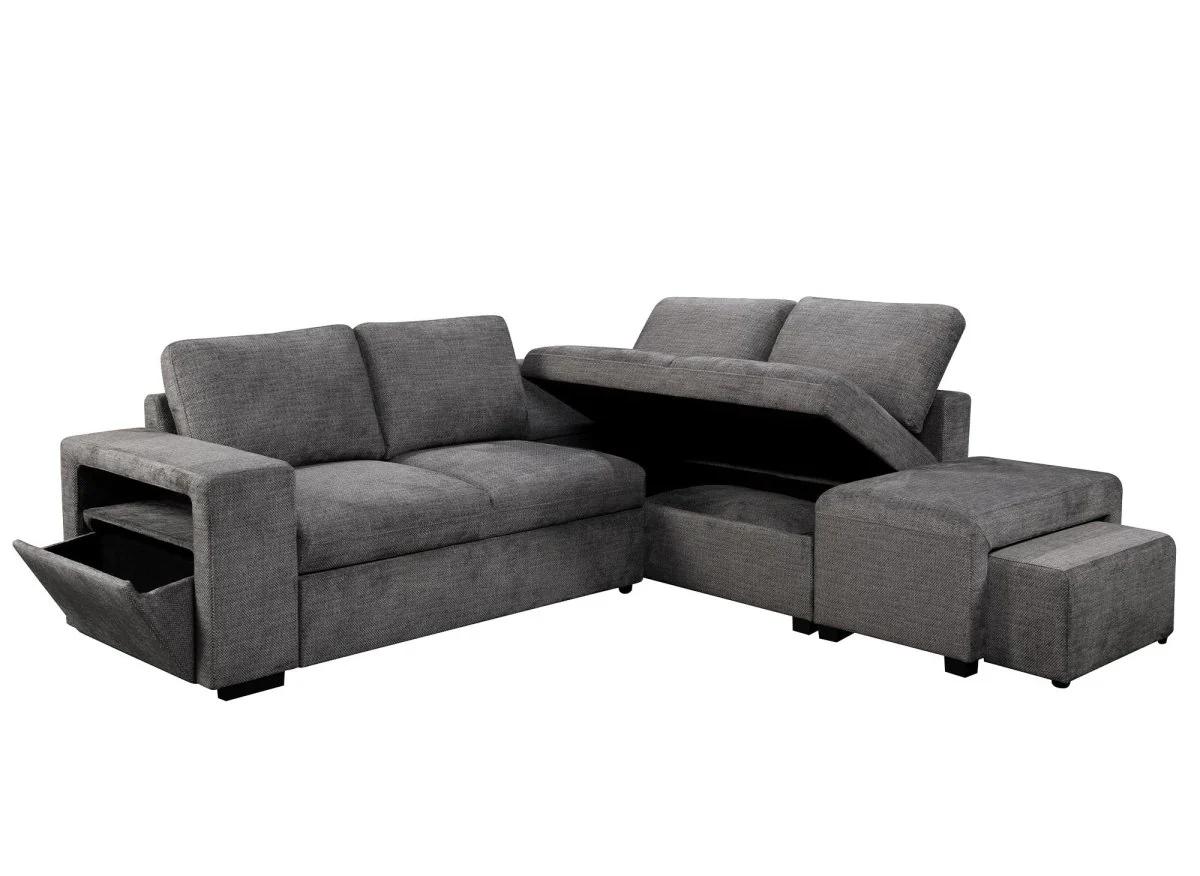 Canapé d'angle convertible en tissu gris foncé ALBAN - Angle droit - Image 8