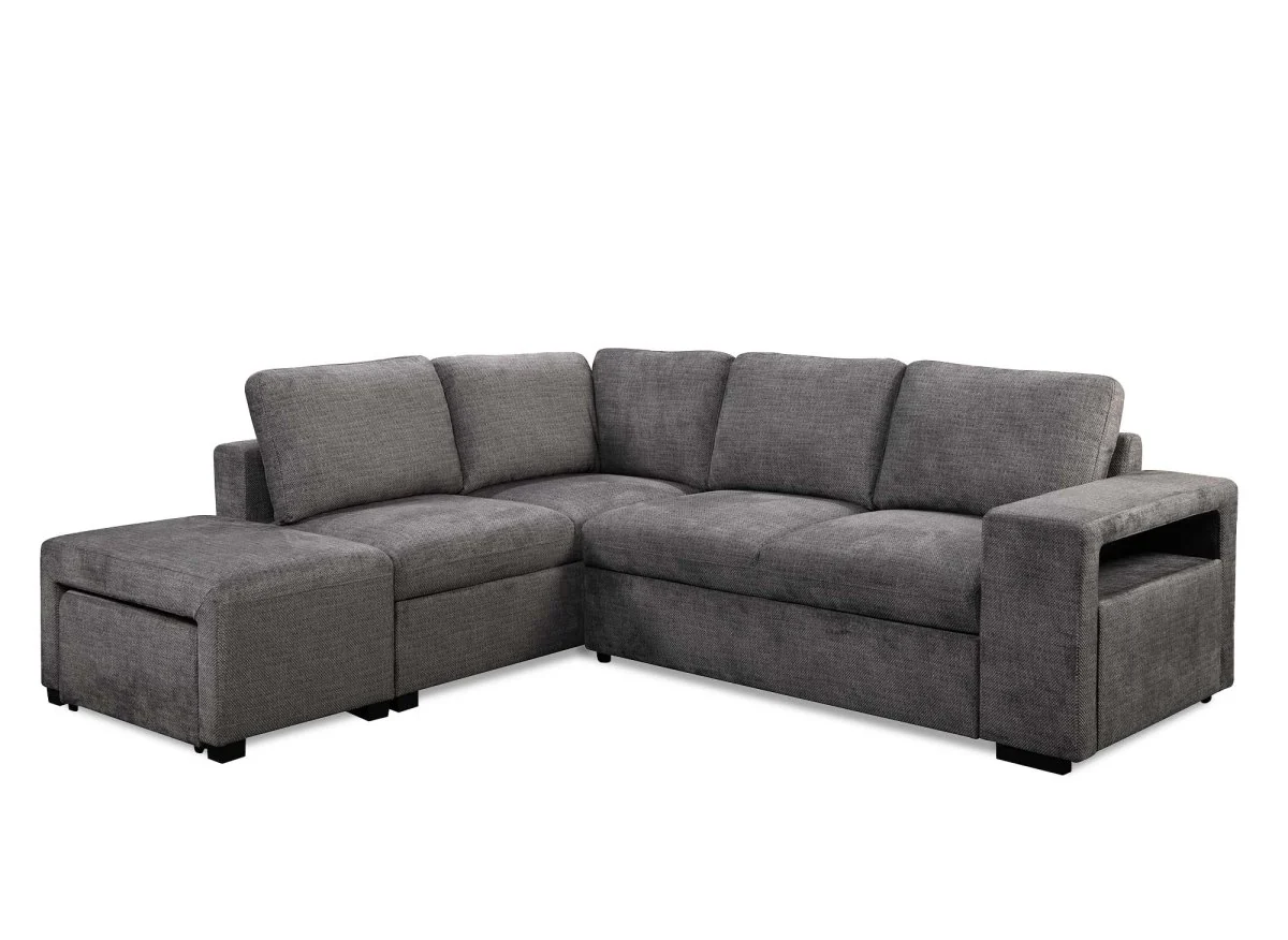 Canapé d'angle convertible en tissu gris foncé ALBAN - Angle gauche - Image 6