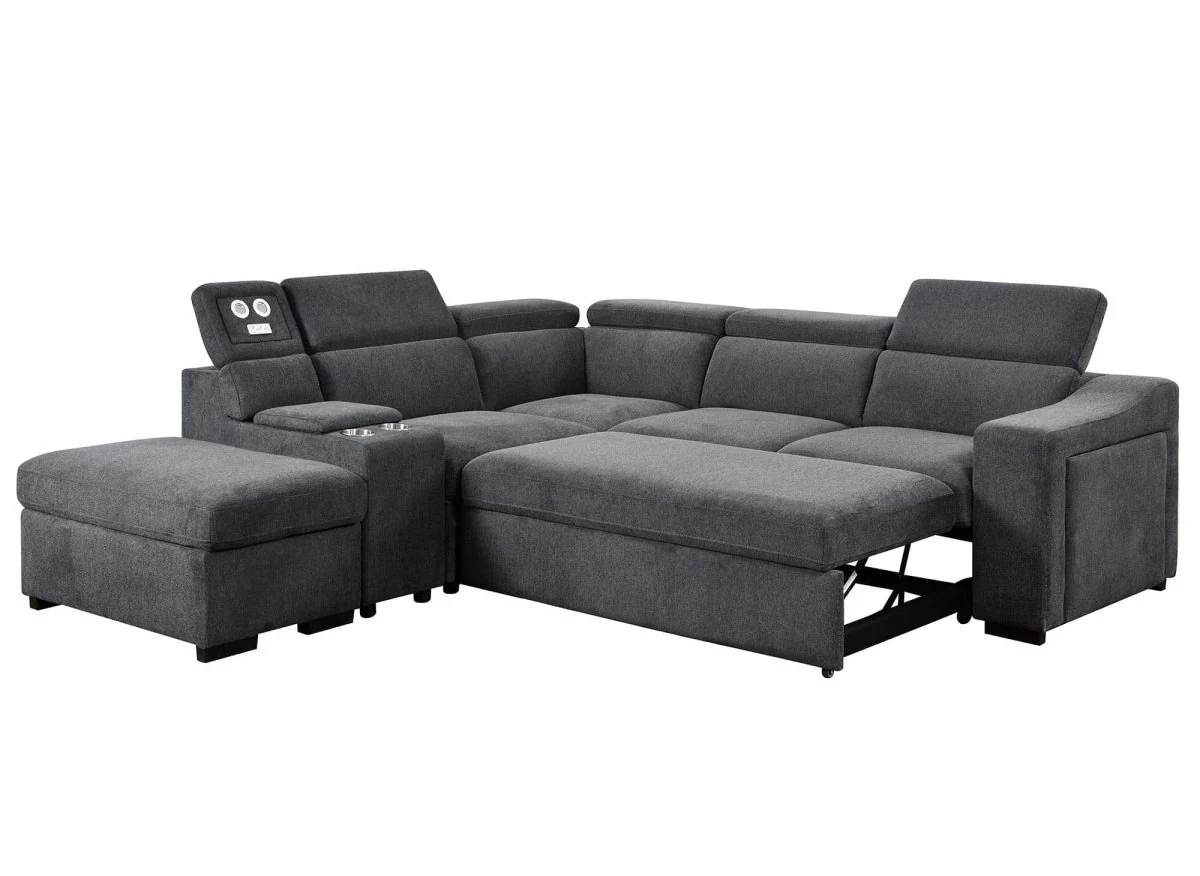 Canapé d'angle convertible en tissu gris foncé DEREK XL - Angle gauche - Image 6