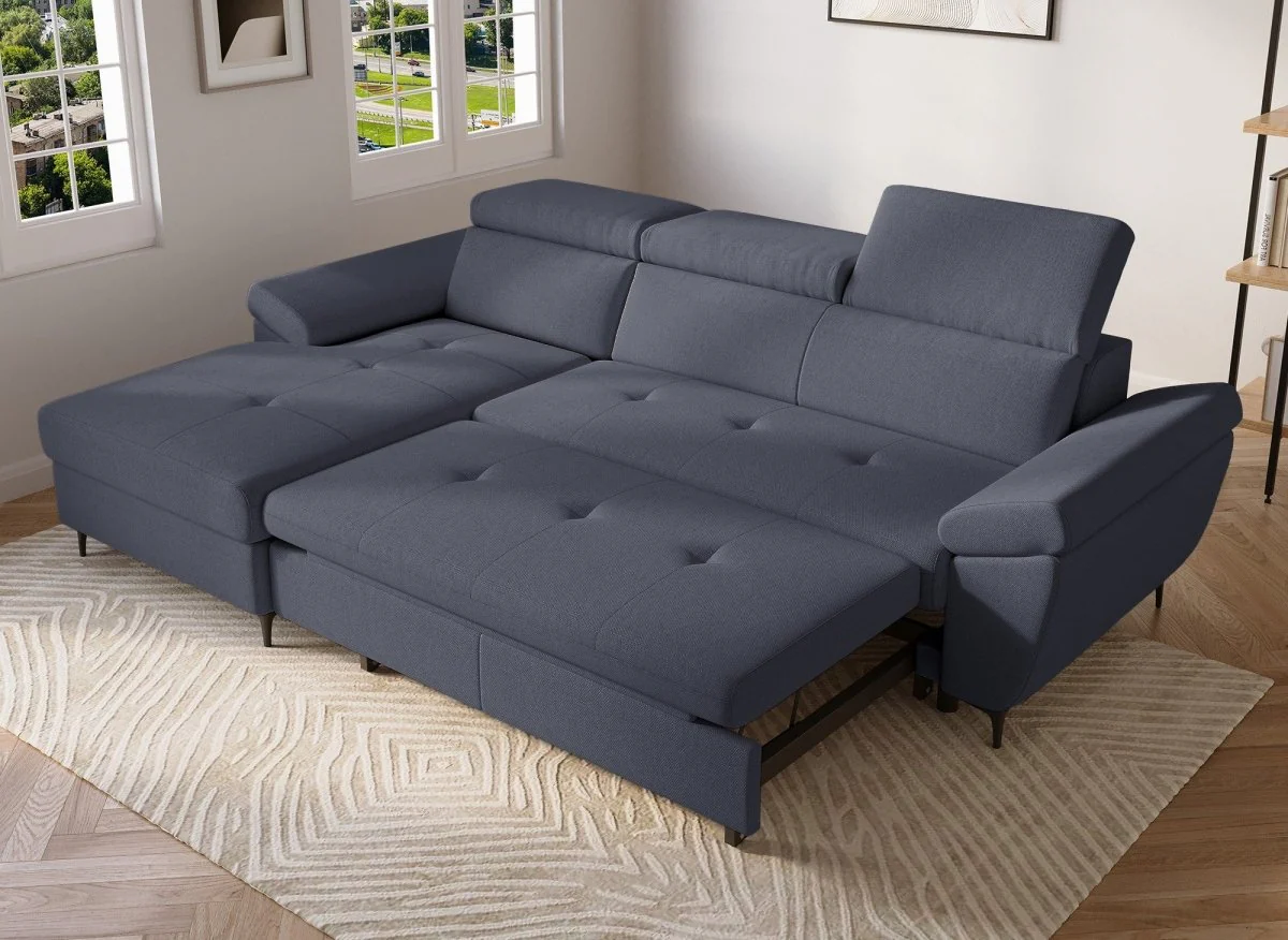 Canapé d'angle convertible en tissu gris foncé MONICA - Angle gauche - Image 3