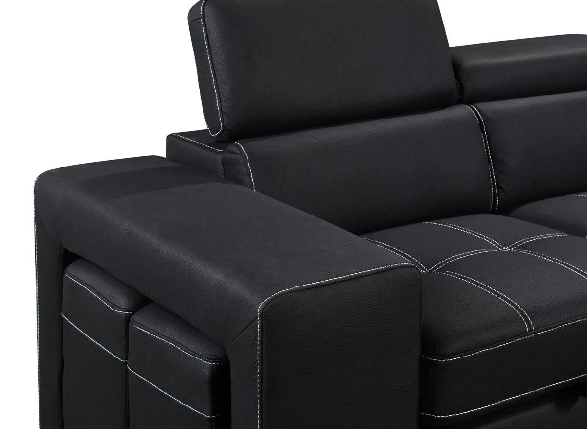 Canapé d'angle convertible en tissu noir DAVON - angle droit - Image 10