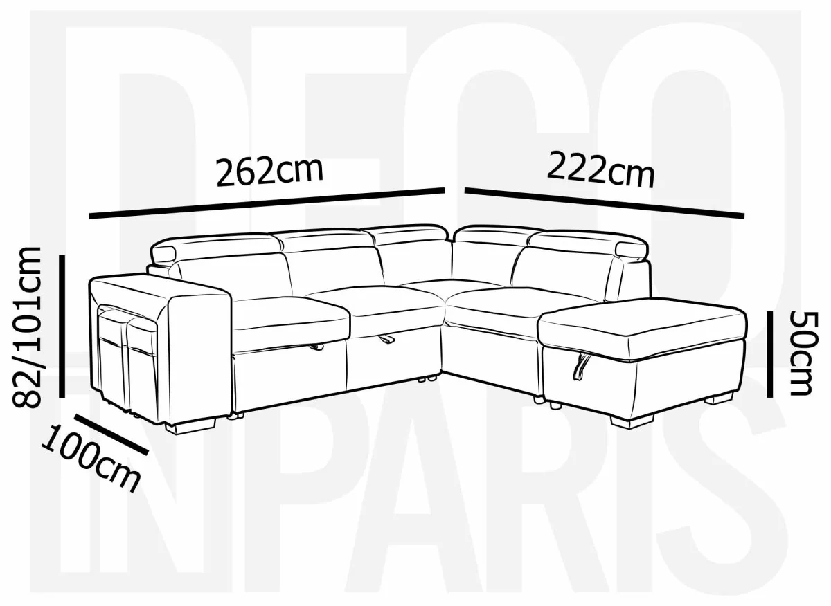 Canapé d'angle convertible en tissu noir DAVON - angle droit - Image 12