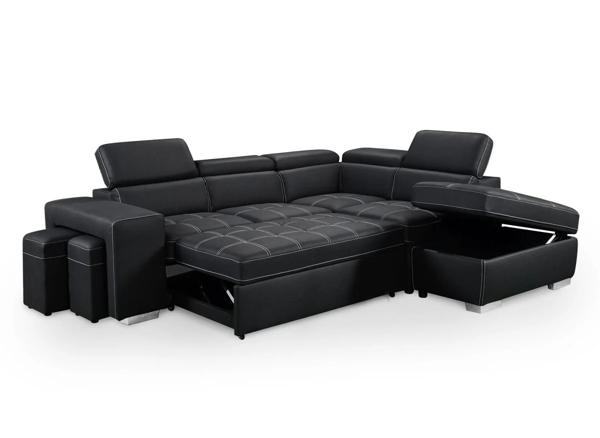 Canapé d'angle convertible en tissu noir DAVON - angle droit - Image 6