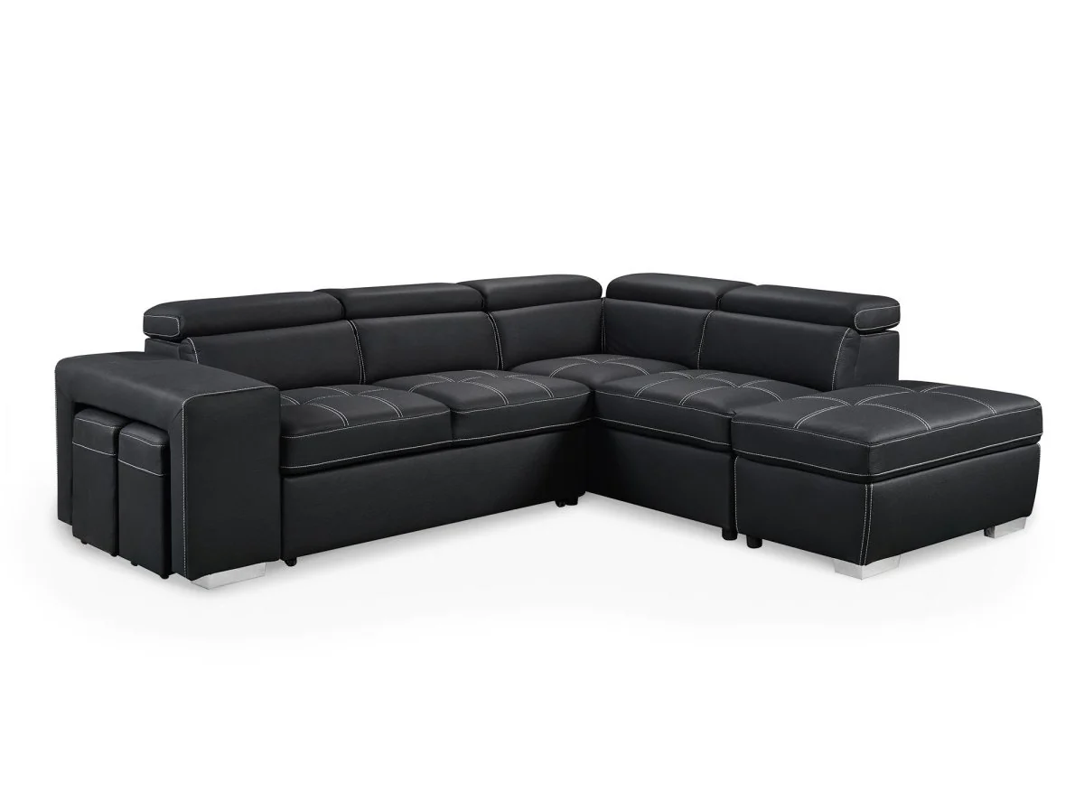 Canapé d'angle convertible en tissu noir DAVON - angle droit - Image 7