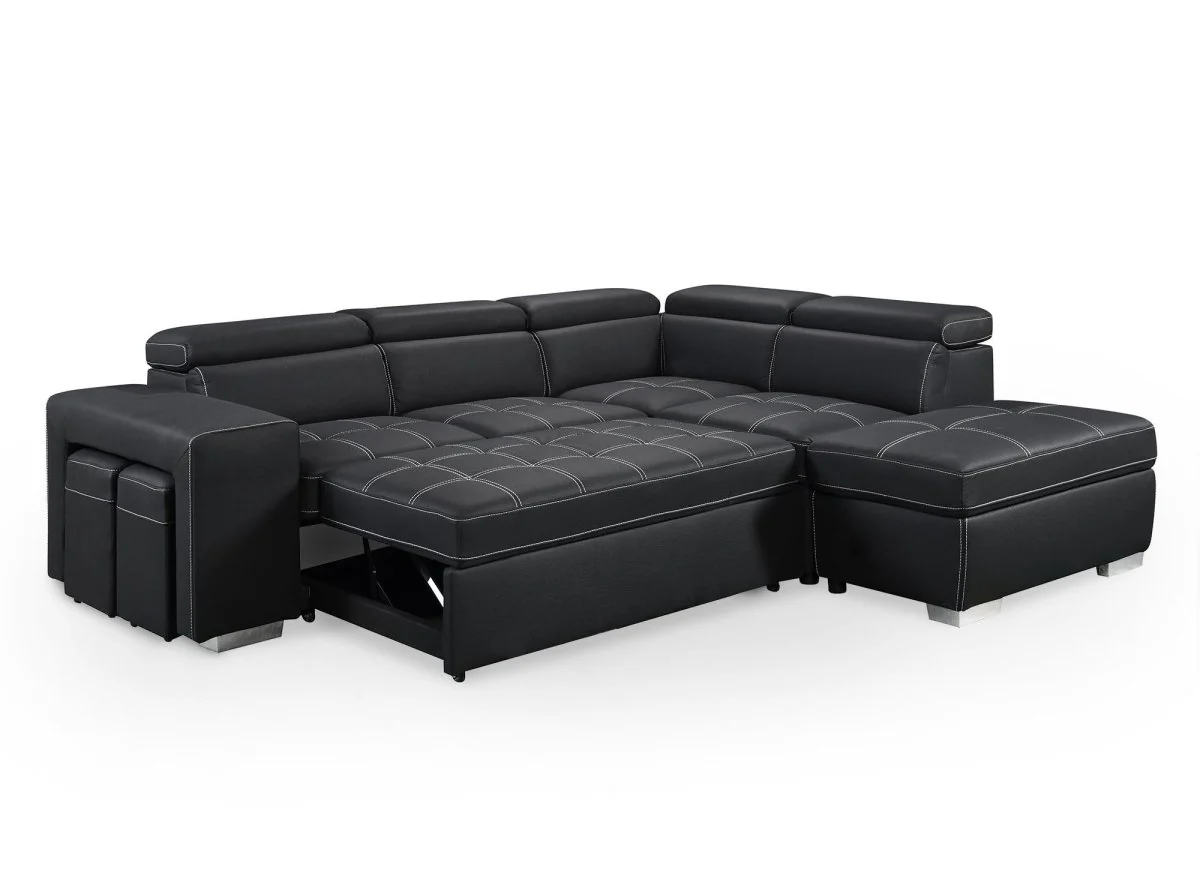 Canapé d'angle convertible en tissu noir DAVON - angle droit - Image 9