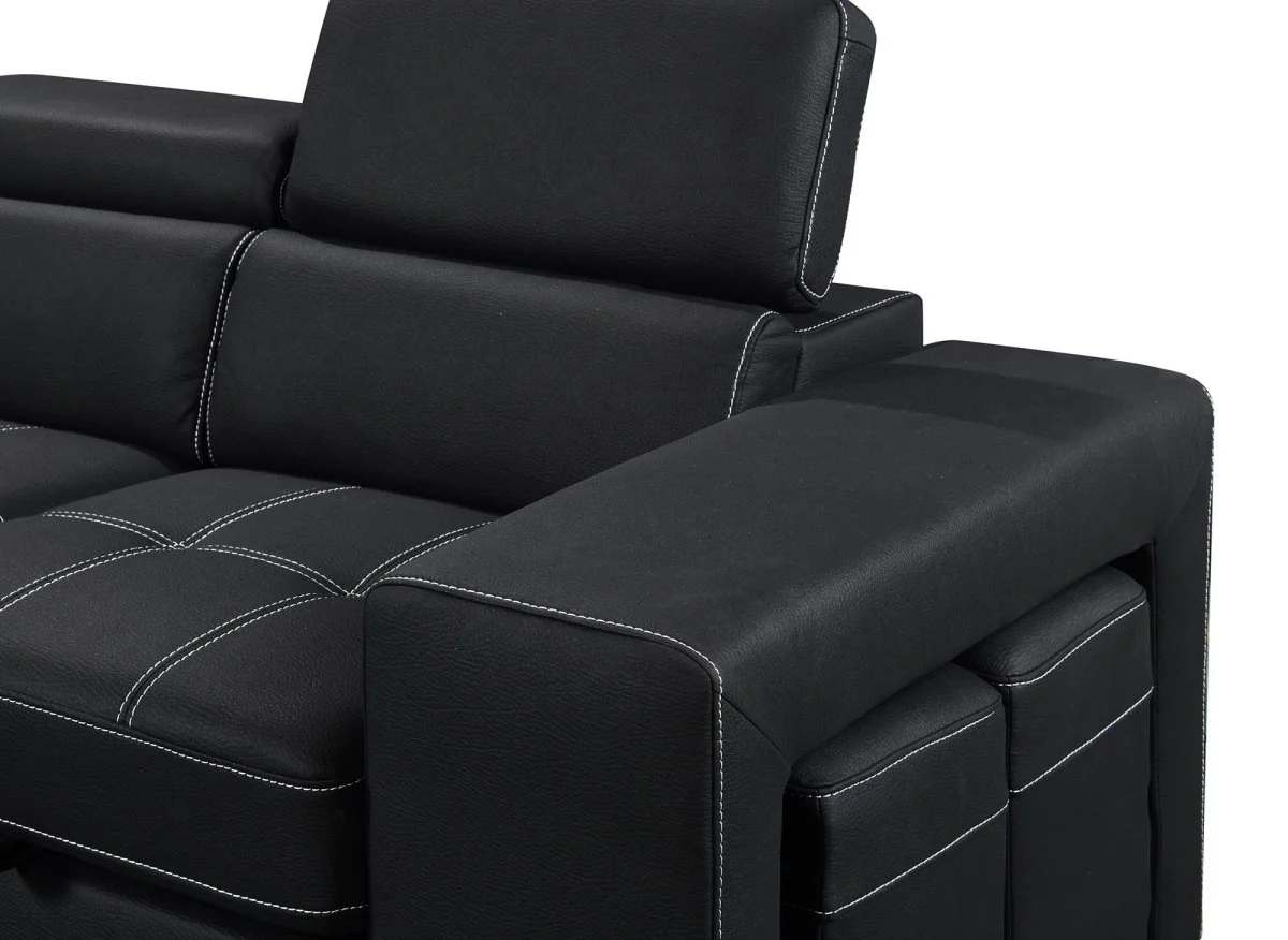 Canapé d'angle convertible en tissu noir DAVON - angle gauche - Image 10