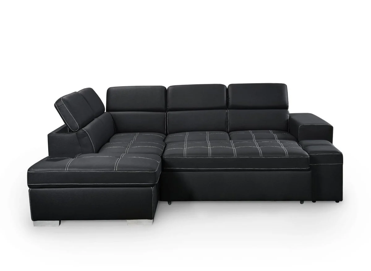 Canapé d'angle convertible en tissu noir DAVON - angle gauche - Image 8