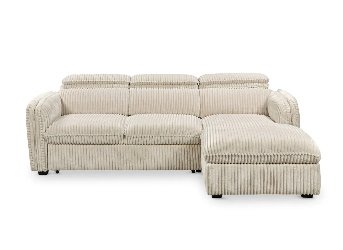 Canapé d'angle convertible en velours côtelé épais beige ISABELLA - Angle droit - Image 8