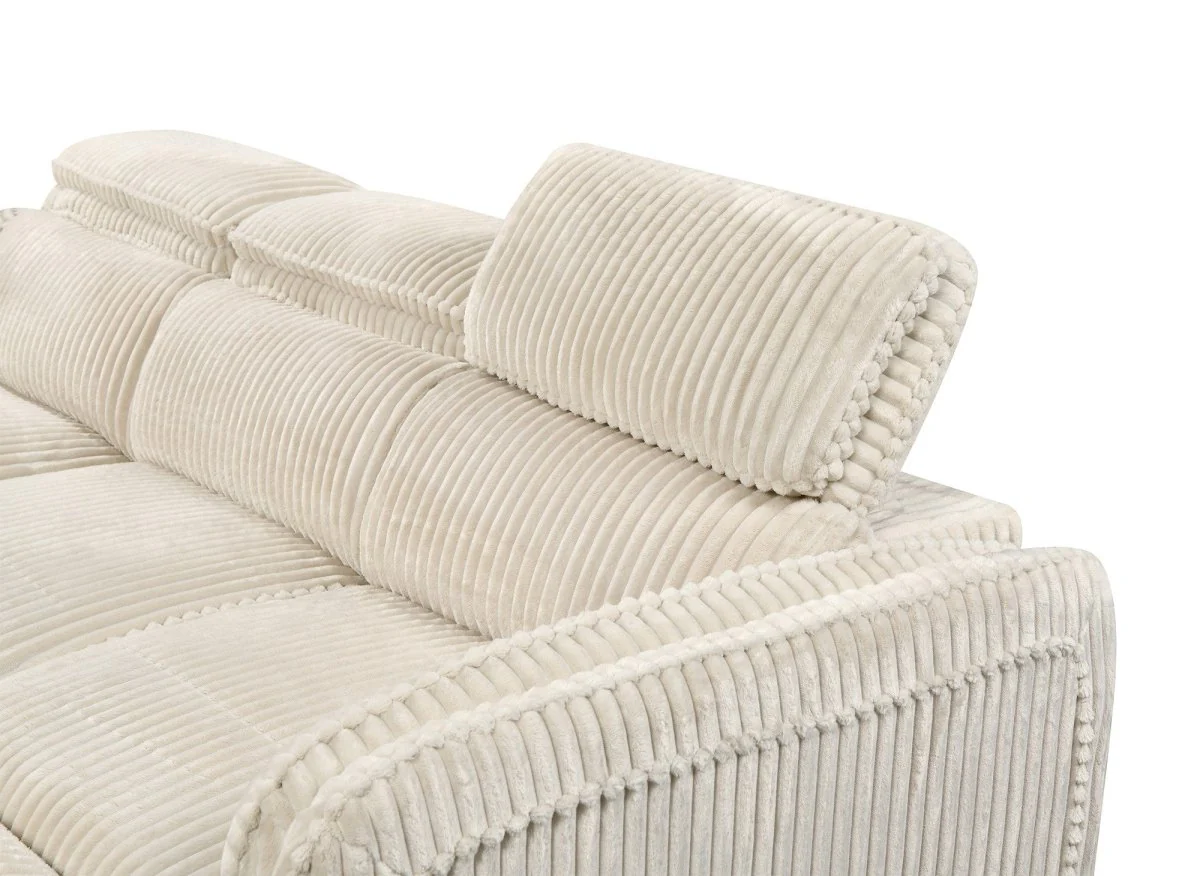 Canapé d'angle convertible en velours côtelé épais beige ISABELLA - Angle gauche - Image 10